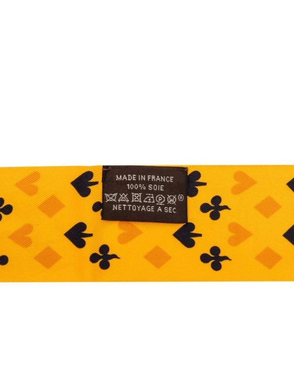 Hermes Twilly Jeu de Cartes Playing Cards Pattern Scarf Yellow Silk